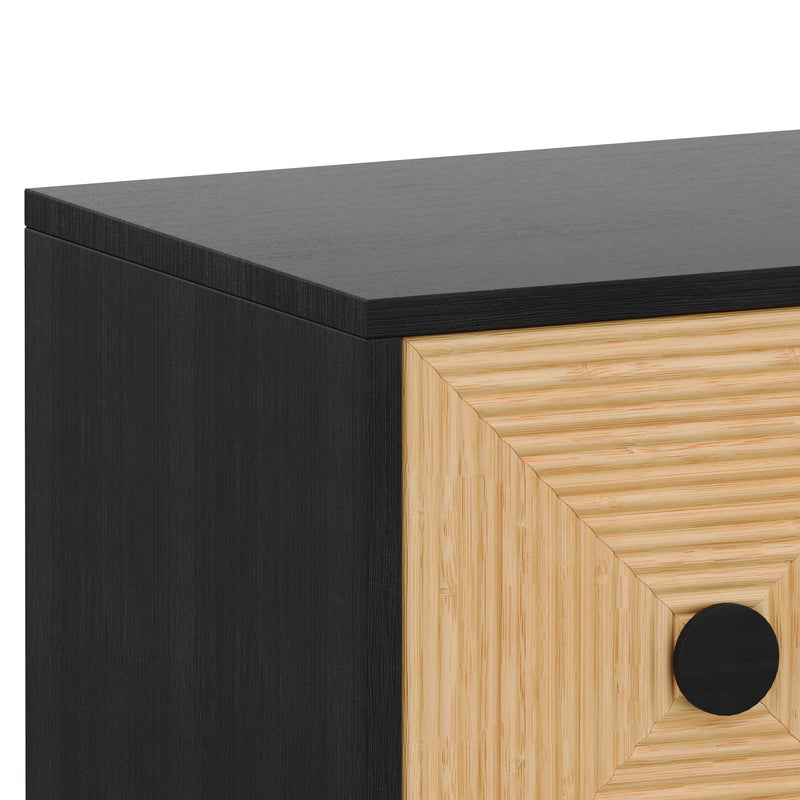 Meuble TV moderne effet bois bambou noir 150x38x55 cm Diestru