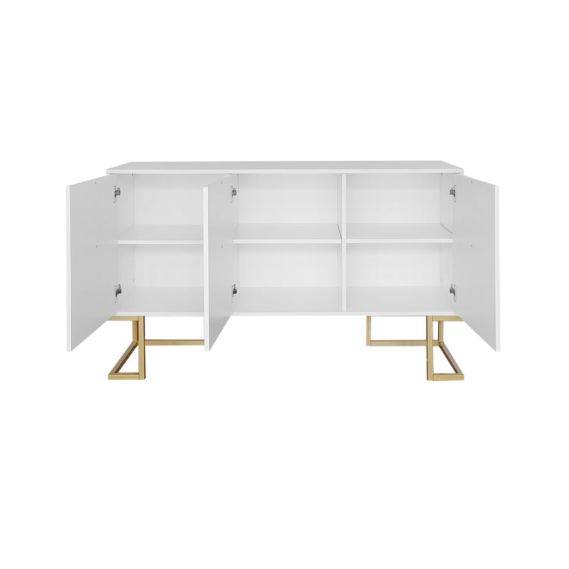 Commode buffet haut avec 3 portes blanc motif de forme U H81/B138/T40 CRUUGREN WHITE