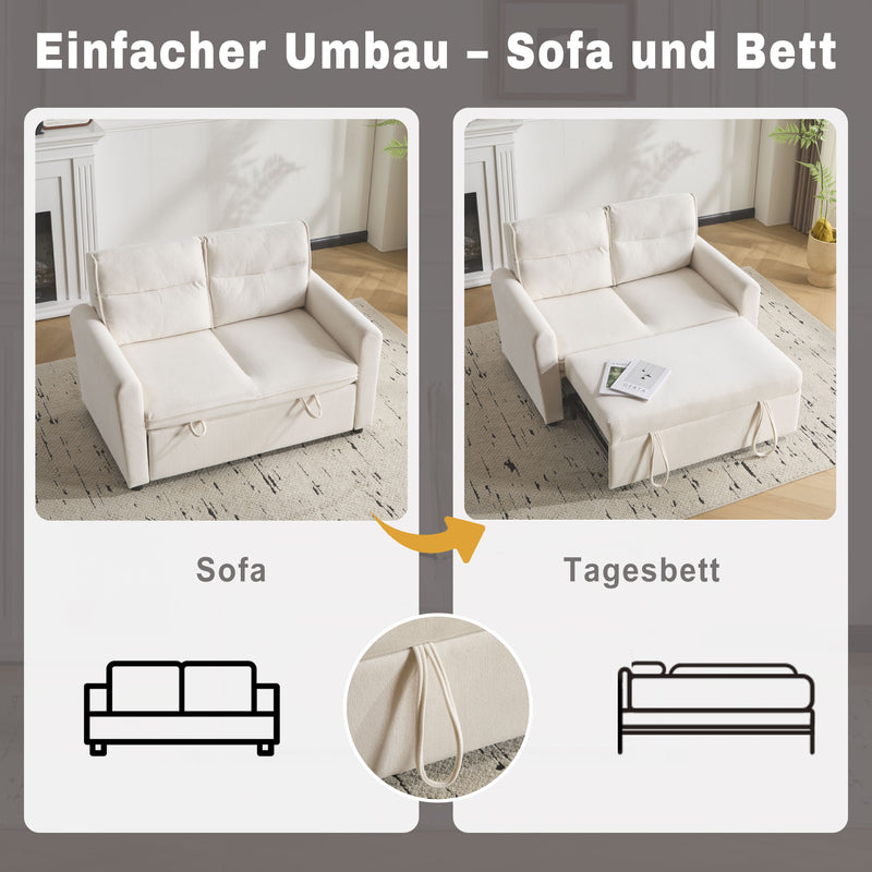Canapé-lit convertible 2 places velours beige clair, dossier 5 positions RIDGEGLEN