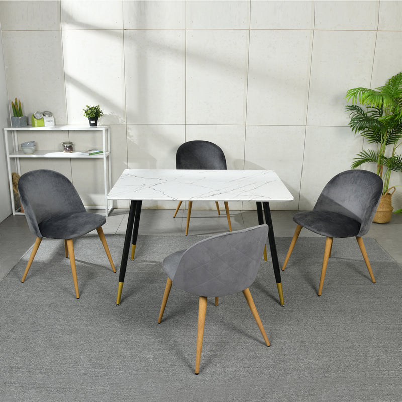 Ensemble table et 4 chaises scandinave effet marbre et velours gris WHALEN MARBLE TABLE BG+ZOMBA GREY*2