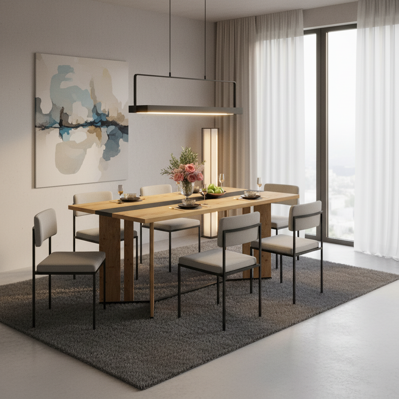 Table à manger rectangulaire effet chêne naturel et noir 150*80cm BALATA