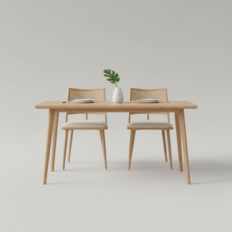 Lot de 2 chaises de salle à manger PU beige dossier en rotin tressé POLYPEPT
