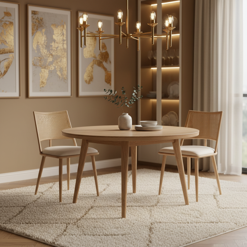 Lot de 2 chaises de salle à manger PU beige dossier en rotin tressé POLYPEPT