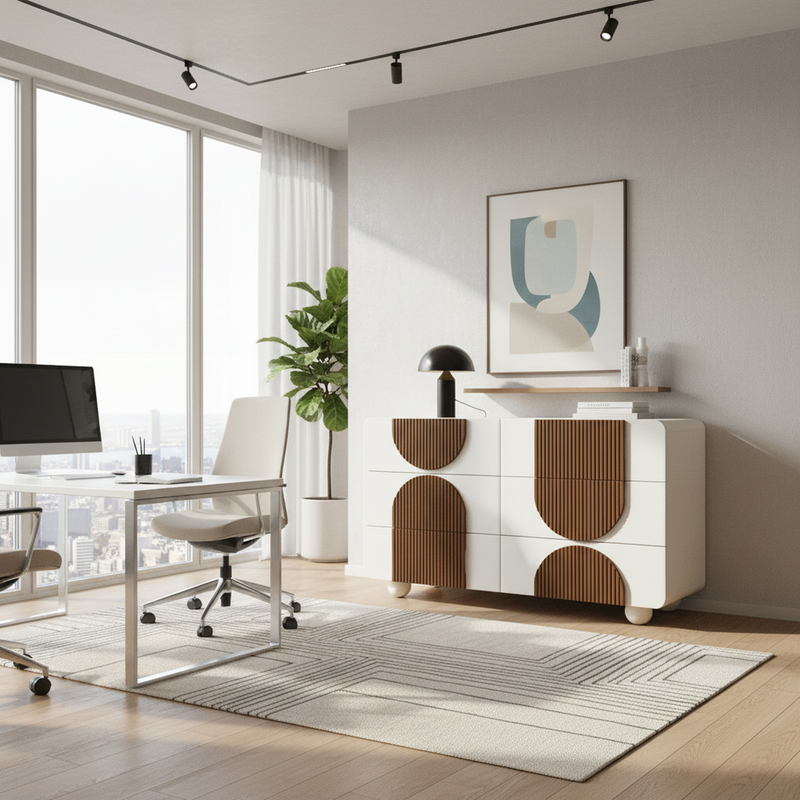 Buffet moderne bicolore blanc à 6 tiroirs avec design d&