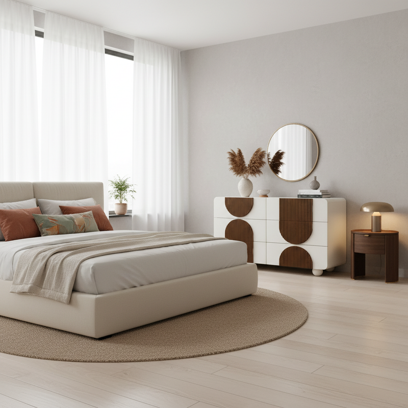 Buffet moderne bicolore blanc à 6 tiroirs avec design d&