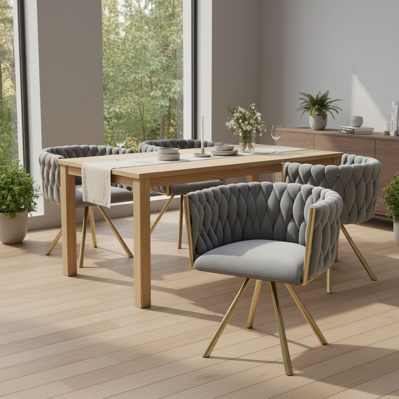 Lot de 2 chaises de salle à manger pivotant 360° velours gris matelassé et base doré EPICUTICL