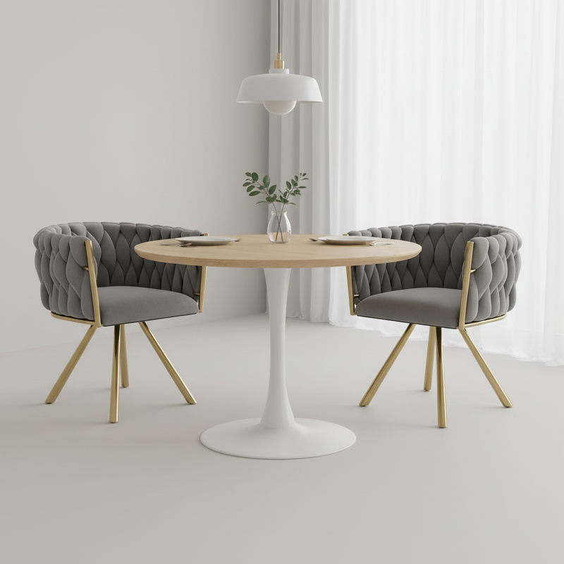 Lot de 2 chaises de salle à manger pivotant 360° velours gris matelassé et base doré EPICUTICL