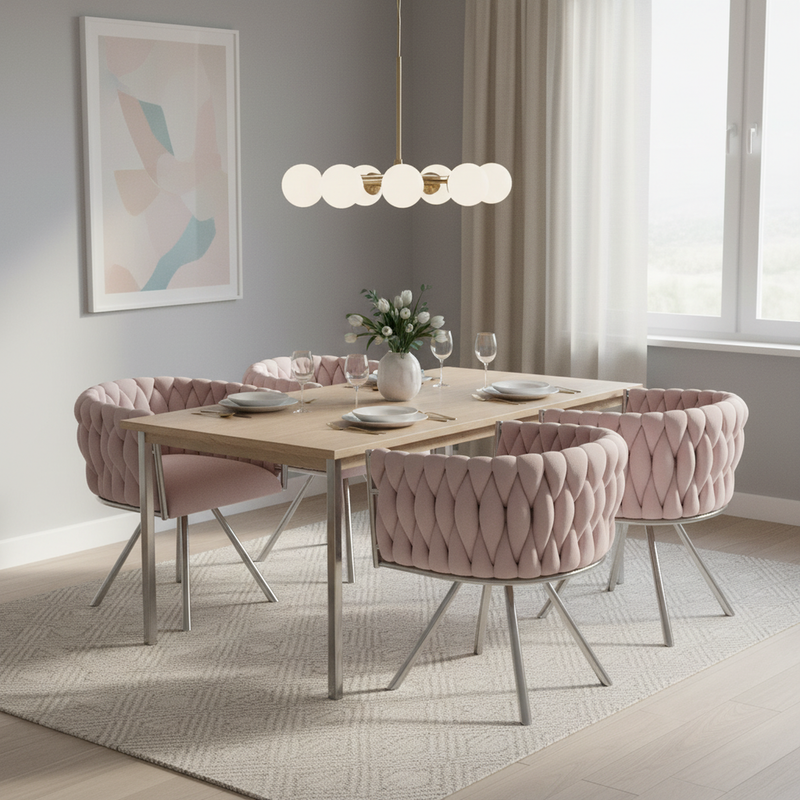 Fauteuil pivoitante 360° velours rose, chaise de bureau ou coiffeuse base en acier RETICULIN