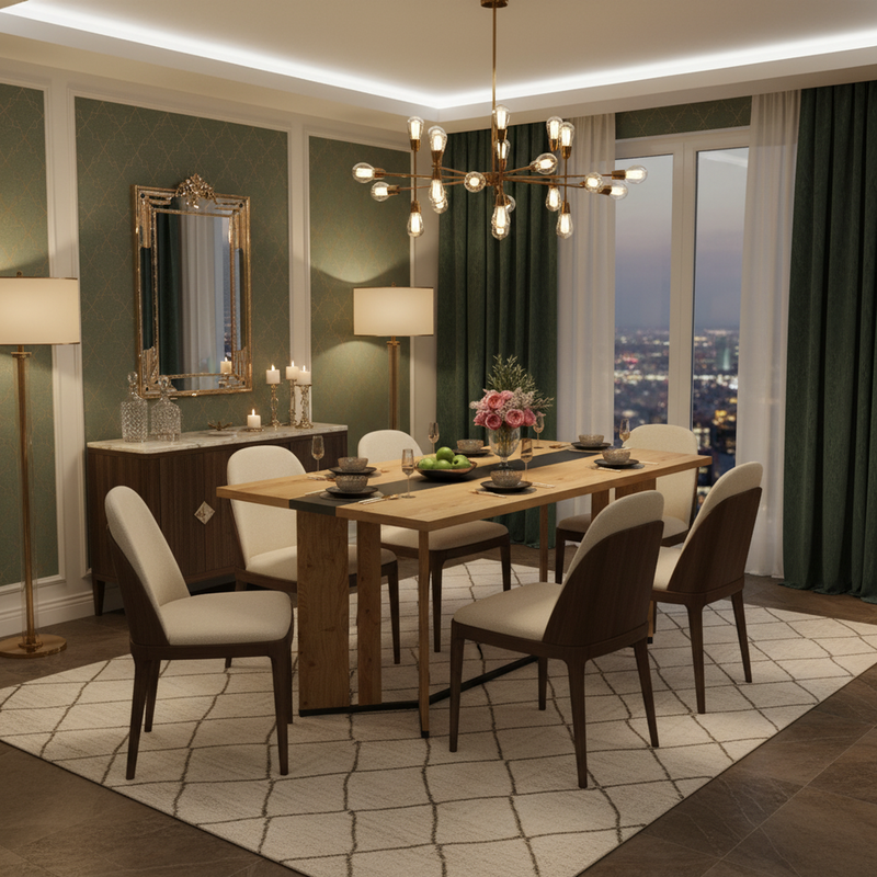 Table à manger rectangulaire effet chêne naturel et noir 150*80cm BALATA