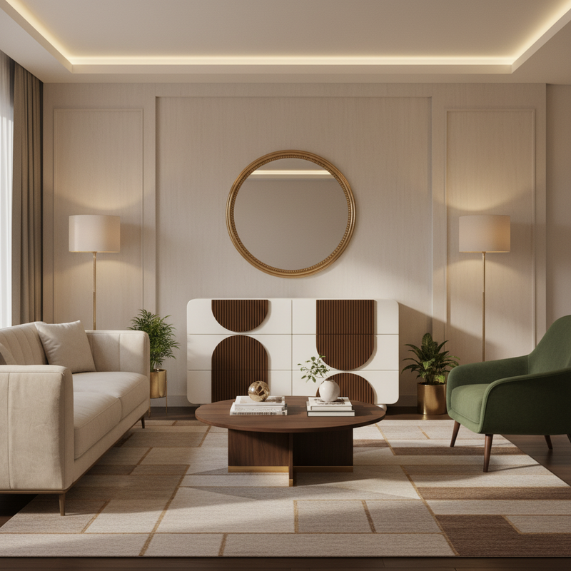 Buffet moderne bicolore blanc à 6 tiroirs avec design d&