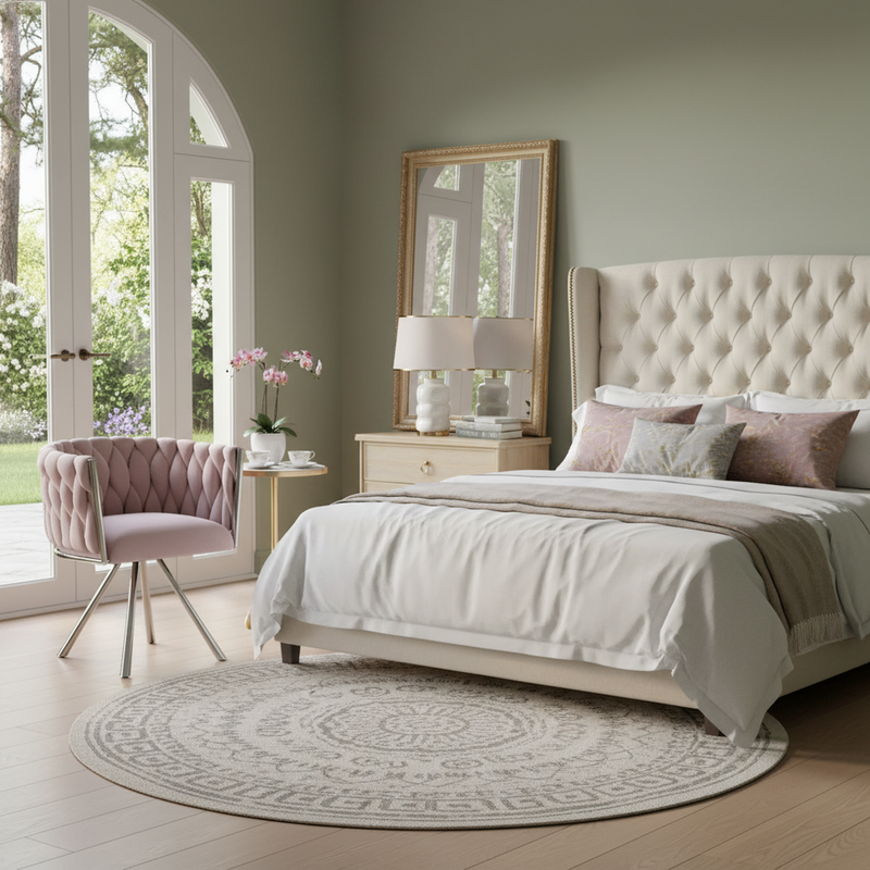 Fauteuil pivoitante 360° velours rose, chaise de bureau ou coiffeuse base en acier RETICULIN