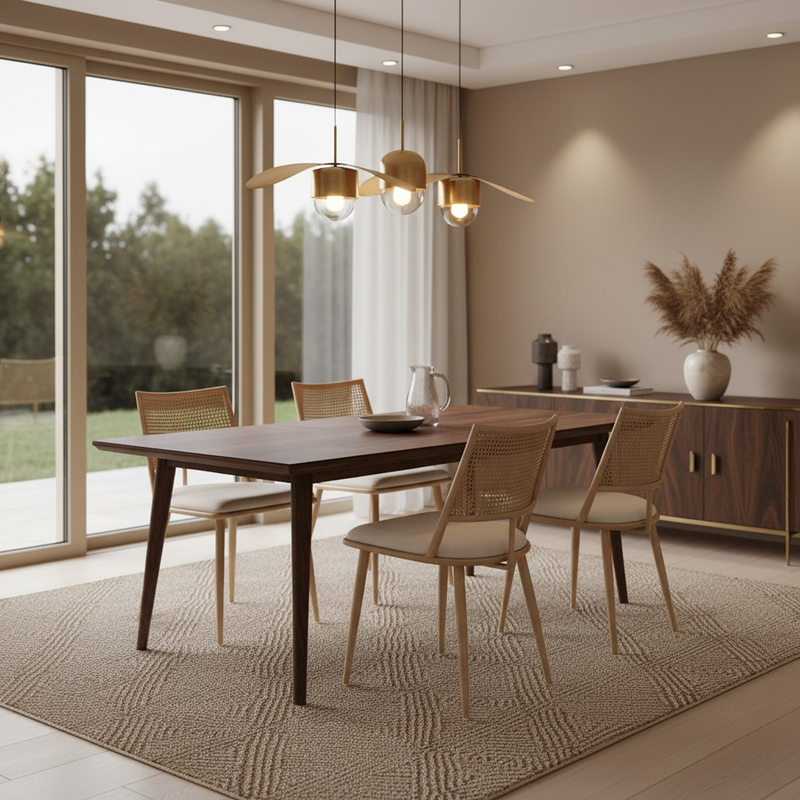 Lot de 4 chaises de salle à manger PU beige dossier en rotin tressé PECTIN
