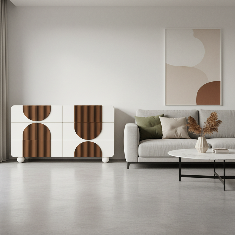 Buffet moderne bicolore blanc à 6 tiroirs avec design d&