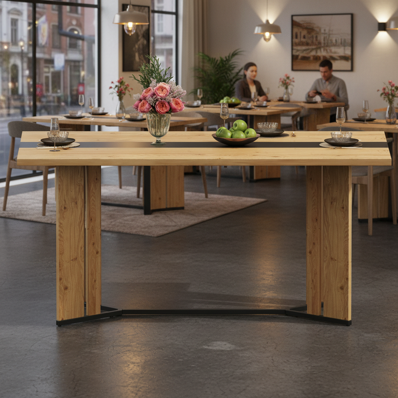 Table à manger rectangulaire effet chêne naturel et noir 150*80cm BALATA
