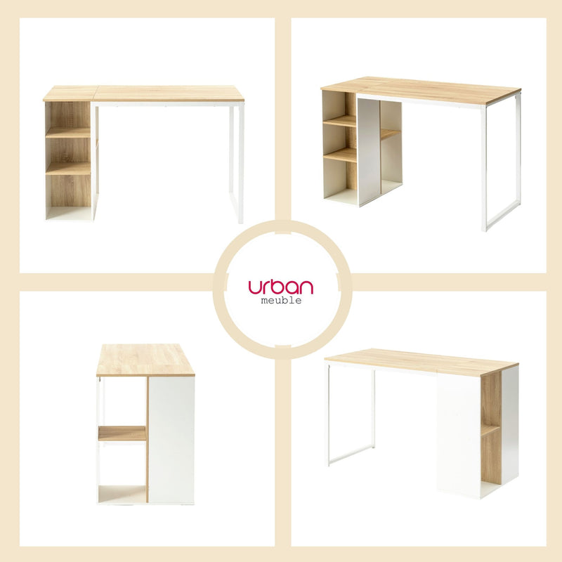 Ensemble de bureau ergonomique avec un bureau effet bois clair et une chaise de bureau pivotante et relevable beige à roulettes WEEKS+ROSS BEIGE