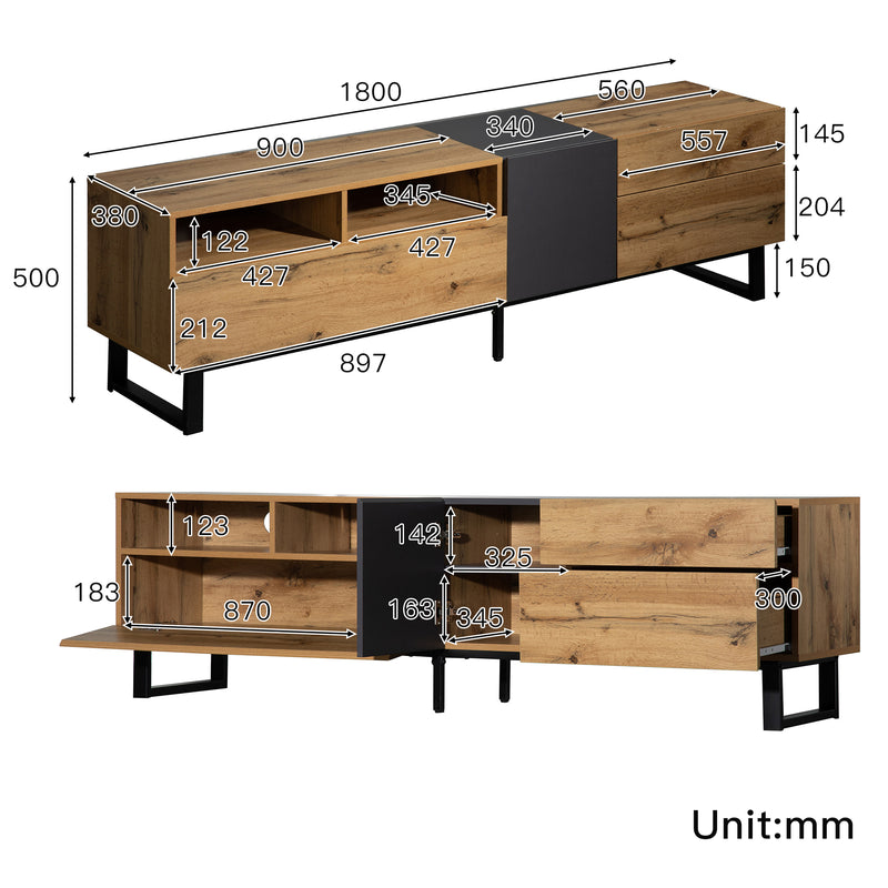 Meuble TV moderne aux couleurs contrastées avec grain de bois et gris 180 cm SCILQUKS