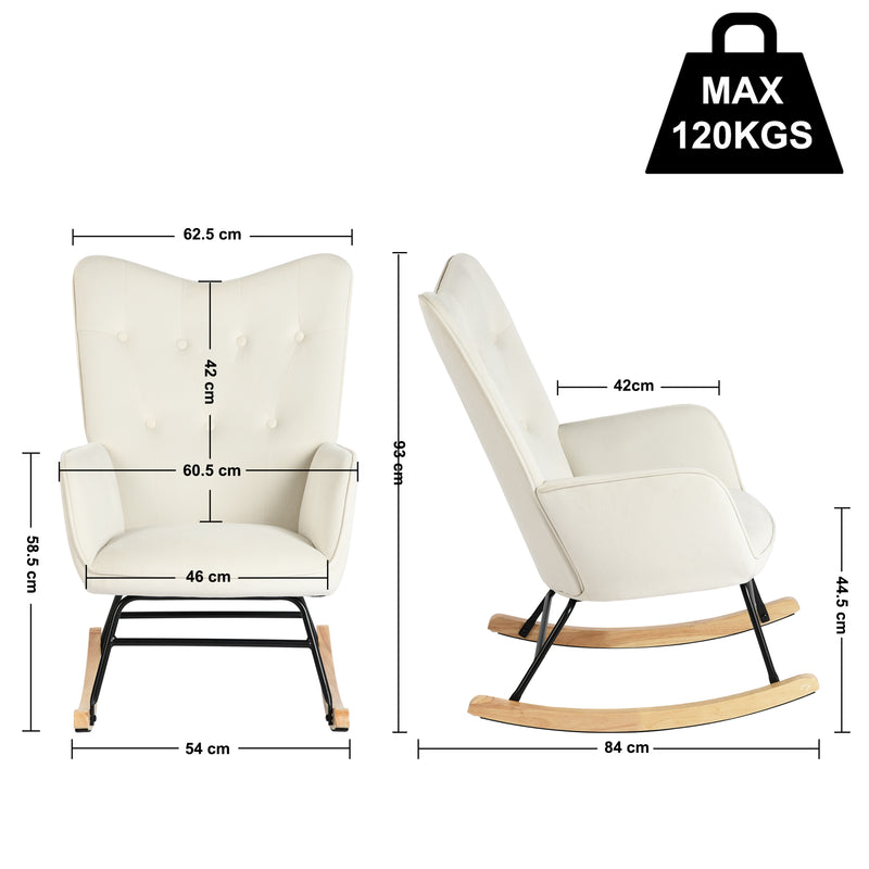 Fauteuil à bascule rocking chair velours blanc cassé EPPING SMALL VELVET BEIGE