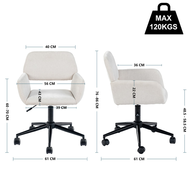Chaise de bureau scandinave tissu beige pivotante hauteur réglable et 5 roulettes ROSS KD CHENILLE BEIGE BLACK