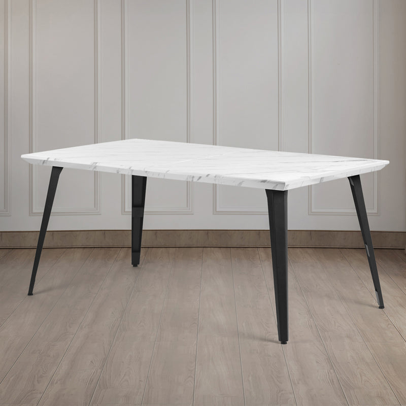 Table de salle à manger rectangulaire effet marbre blanc de style scandinave 150x80 STAN WHITE MARBLE