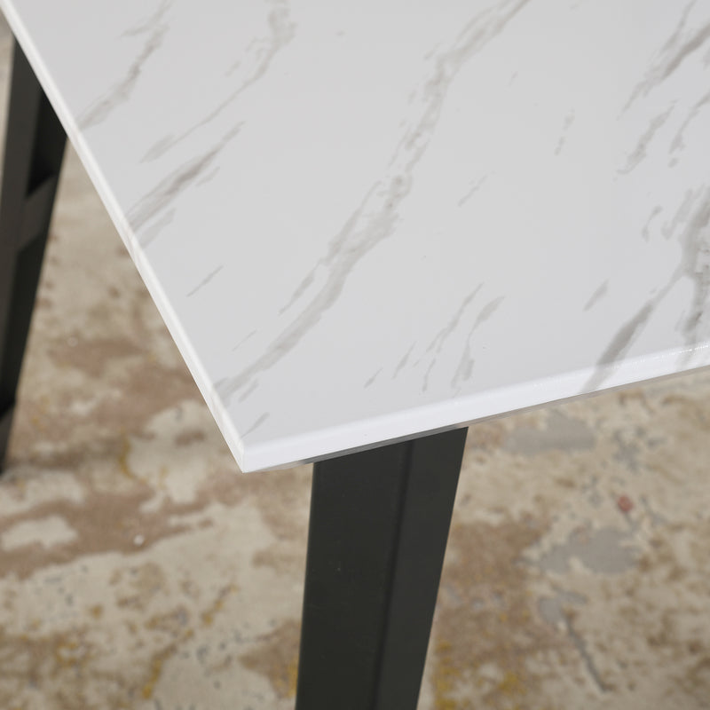 Table de salle à manger rectangulaire effet marbre blanc de style scandinave 150x80 STAN WHITE MARBLE