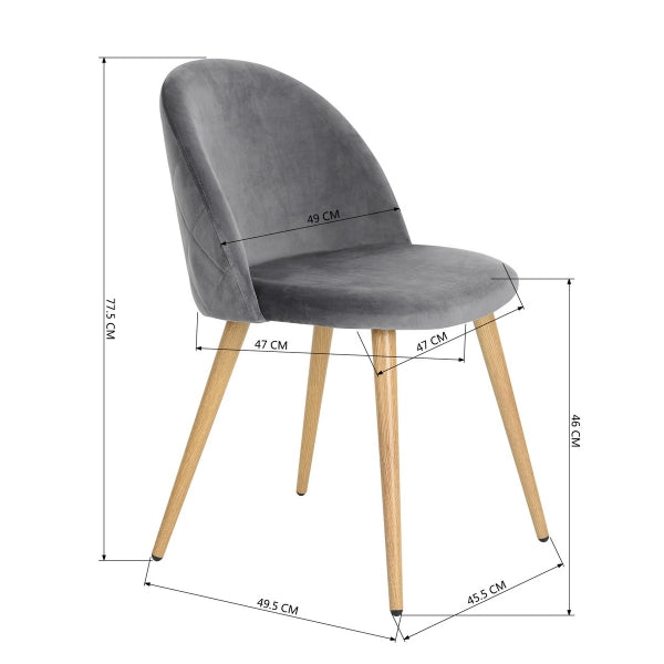 Conjunto de 2 sillas de comedor escandinavas de terciopelo gris ZOMBA TERCIOPELO GRIS DIAMANTE KD METAL SY