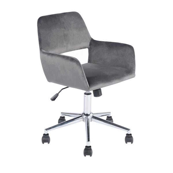 Chaise de bureau moderne en velours gris ROSS CHROME