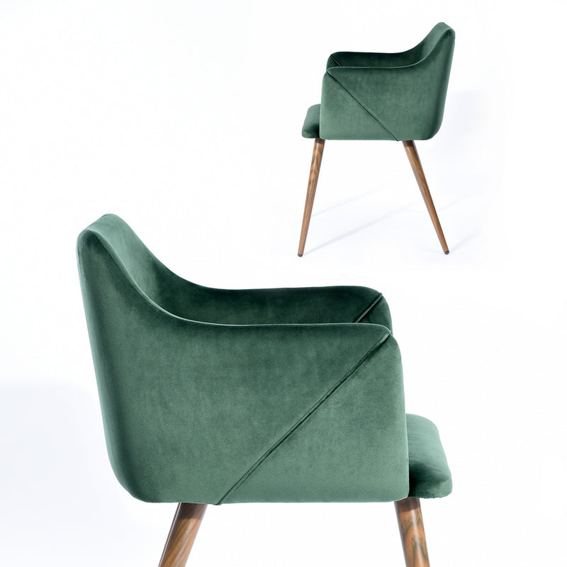 Conjunto de 2 sillas de comedor con reposabrazos en terciopelo verde ALDRIDGE VERDE OSCURO
