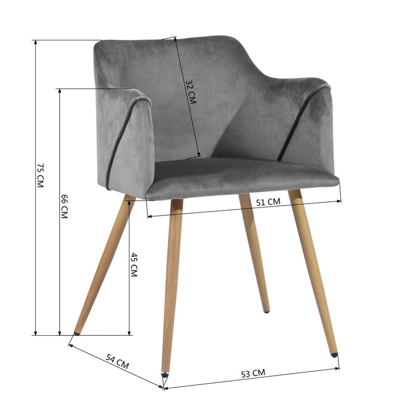 Conjunto de 2 sillas de comedor con reposabrazos en terciopelo gris ALDRIDGE TERCIOPELO PATA ROBLE GRIS CLARO