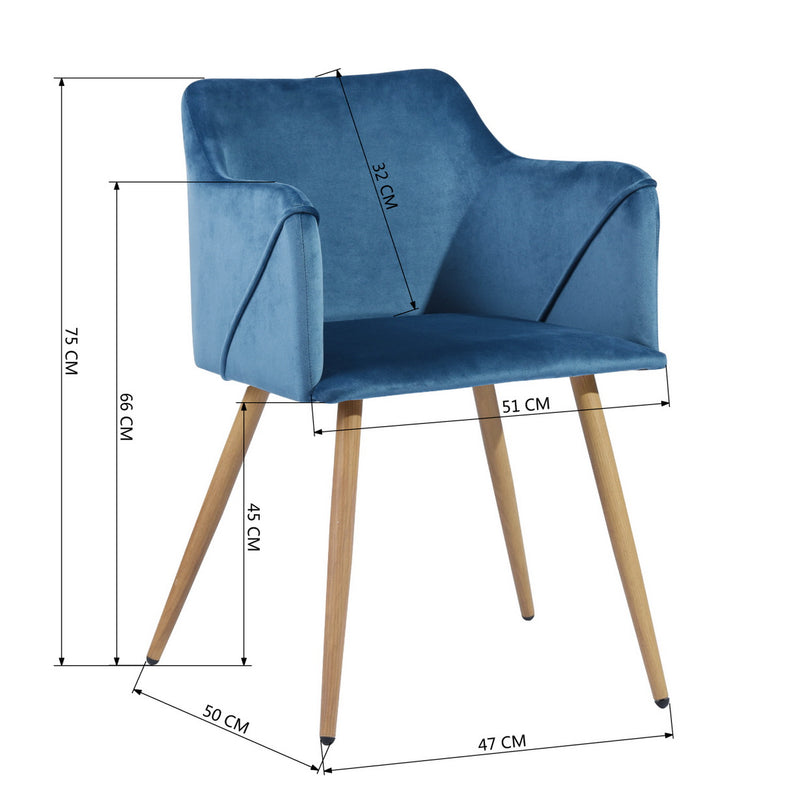 Conjunto de 2 sillas de comedor de terciopelo azul con reposabrazos ALDRIDGE TERCIOPELO AZUL MARINO PATA MARRÓN