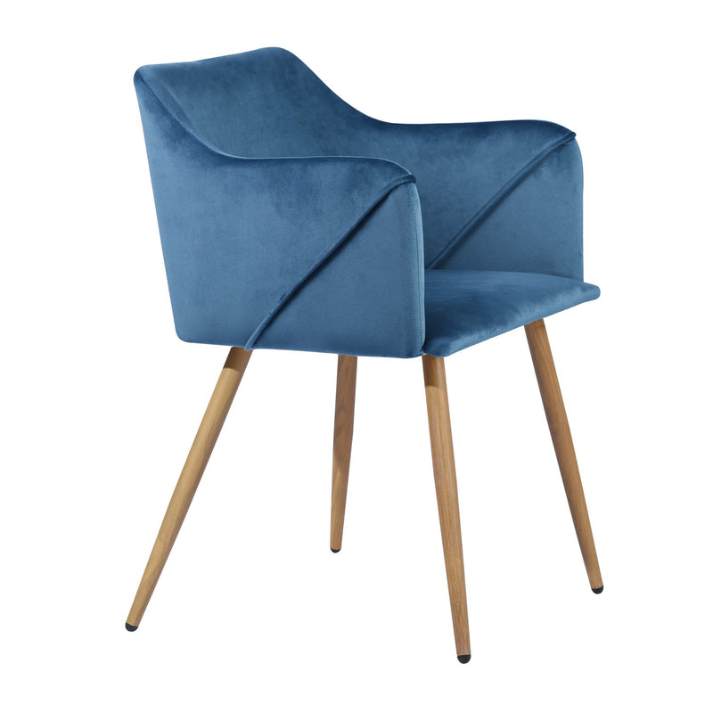 Conjunto de 2 sillas de comedor de terciopelo azul con reposabrazos ALDRIDGE TERCIOPELO AZUL MARINO PATA MARRÓN