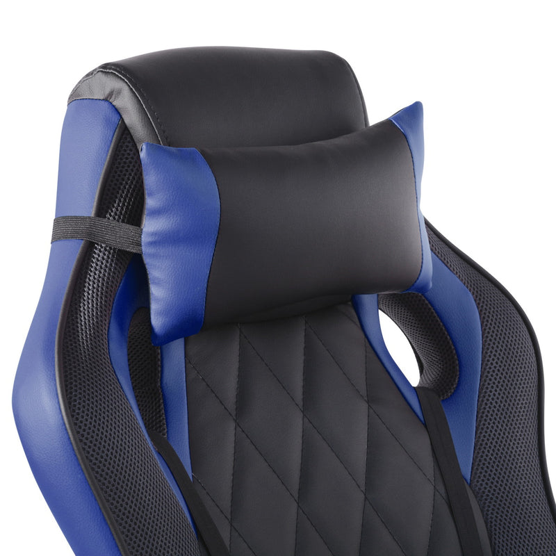 Chaise de gamer réglable, inclinable et 360°, en similicuir noir et bleu - BURGENDY BLUE