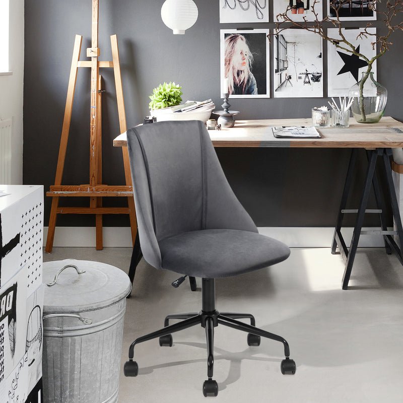 Chaise de bureau scandinave hauteur ajustable pivotant à roulettes en velours gris CIAN GREY I
