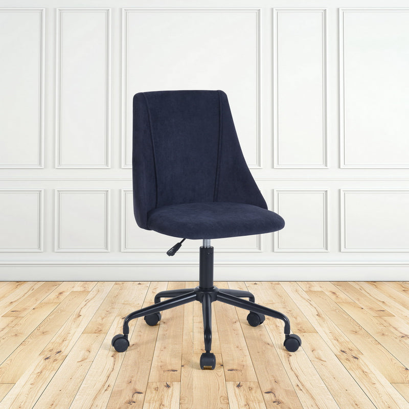 Skandinavischer Bürostuhl, höhenverstellbar, drehbar, mit Rollen aus blauem Stoff CIAN BLUE