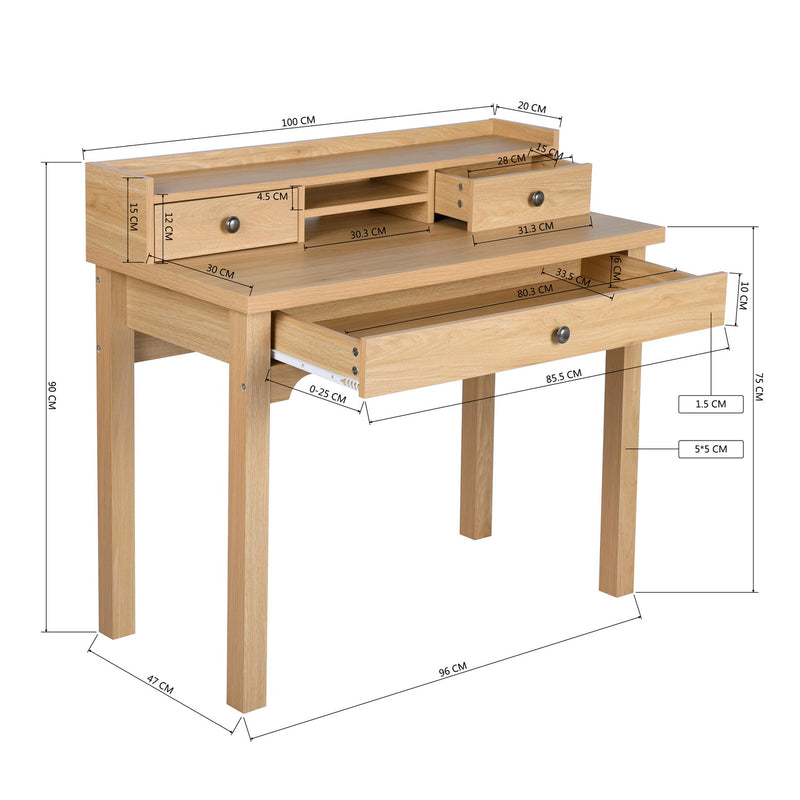 Bureau classique en bois, avec tiroirs et rangements DEVAKI