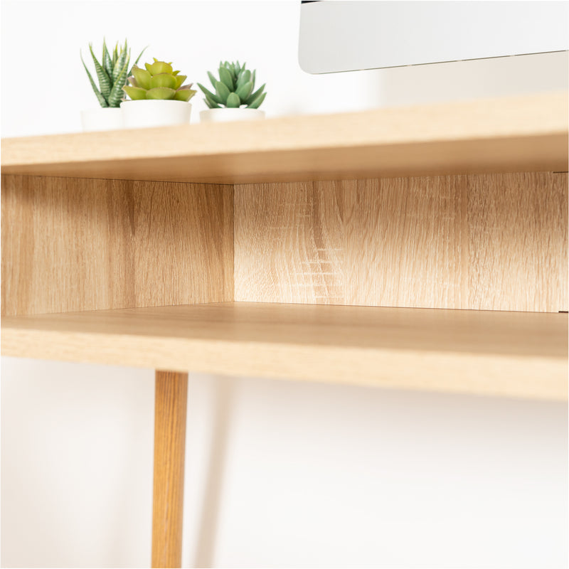 Bureau / console à tiroirs au style scandinave blanc et bois BOSUT HM