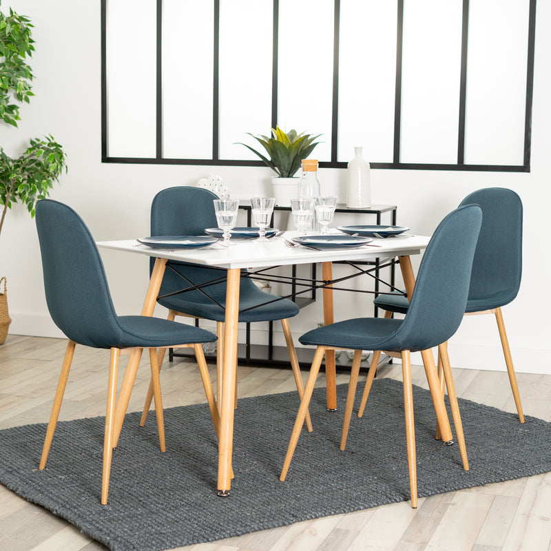 Table de salle à manger style scandinave et industriel blanc et bois LONDON S