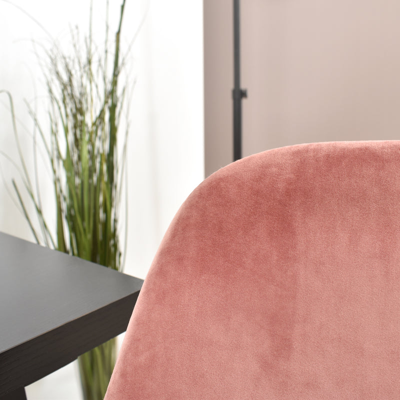 Chaise de bureau moderne en velours rose ROSS CHROME VELVET ROSE