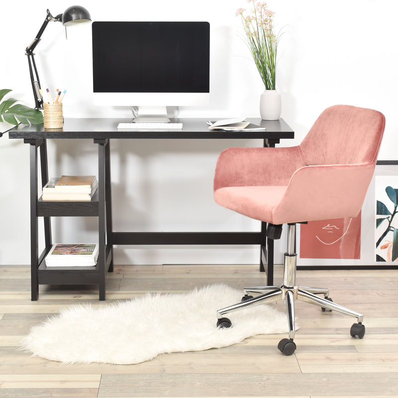 Chaise de bureau moderne en velours rose ROSS CHROME VELVET ROSE