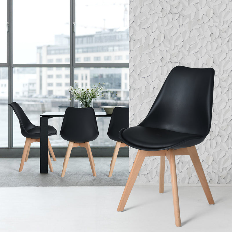 Conjunto de 4 sillas de comedor escandinavas negras y madera FRANKFURT BLACK