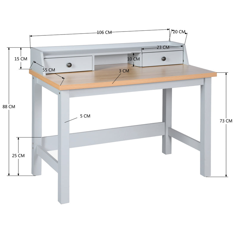 Moderner Schreibtisch aus Holz und Weiß mit Schubladen und Stauraum mit HONANI-Holzstruktur