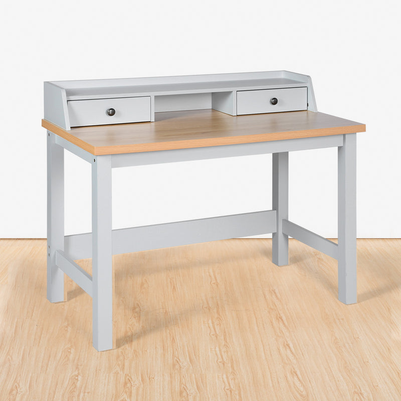 Bureau moderne bois et blanc avec tiroirs et rangement avec strcture en bois HONANI