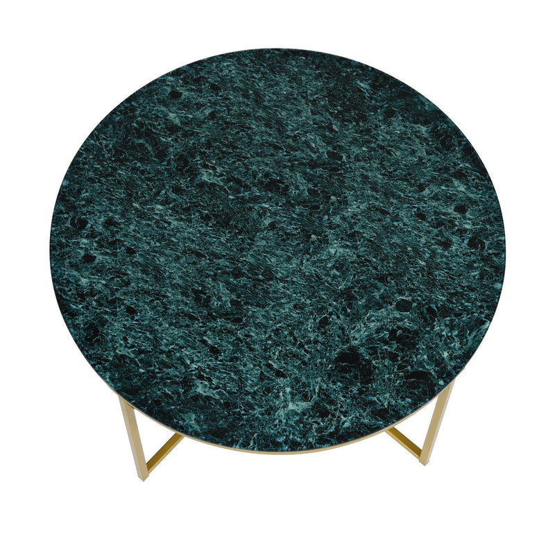 Table basse ronde en verre effet marbre et métal dorée INMA GREEN