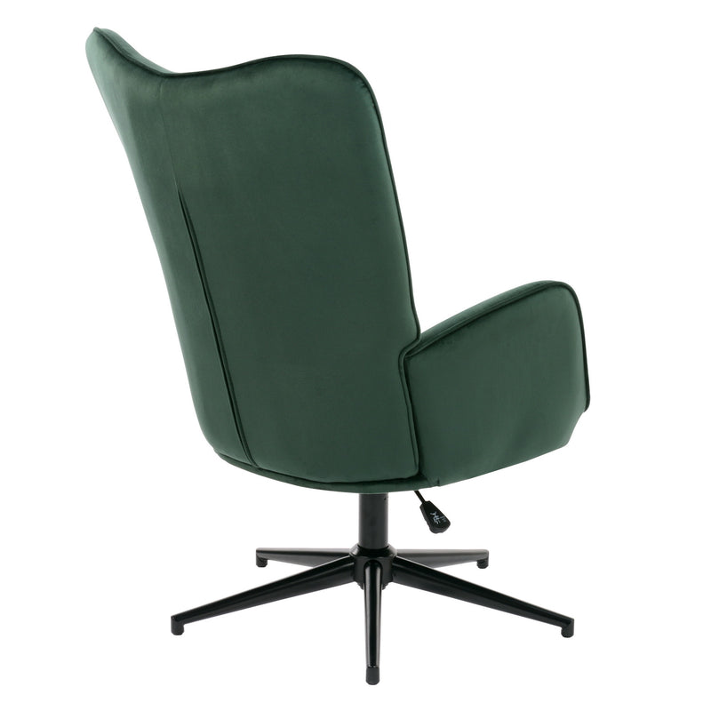 Sillón de oficina escandinavo con reposabrazos, giratorio 360 grados, en terciopelo verde, patas de metal negro - IRIS