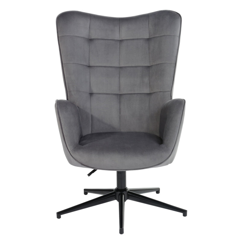 Sillón de oficina escandinavo con reposabrazos, giratorio 360 grados, en terciopelo gris, patas de metal negro - IRIS