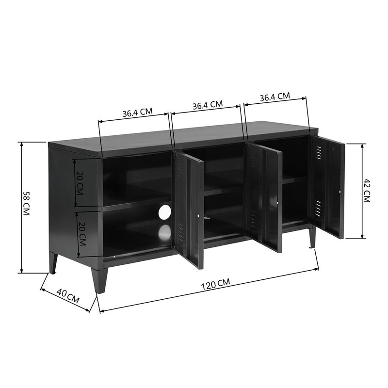 Meuble TV avec rangement et 3 portes en métal noir industriel MATAPOURI BLACK LT