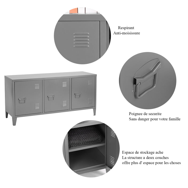 TV-Schrank mit Stauraum und 3 Türen aus industriellem grauem Metall MATAPOURI DARK GREY LT