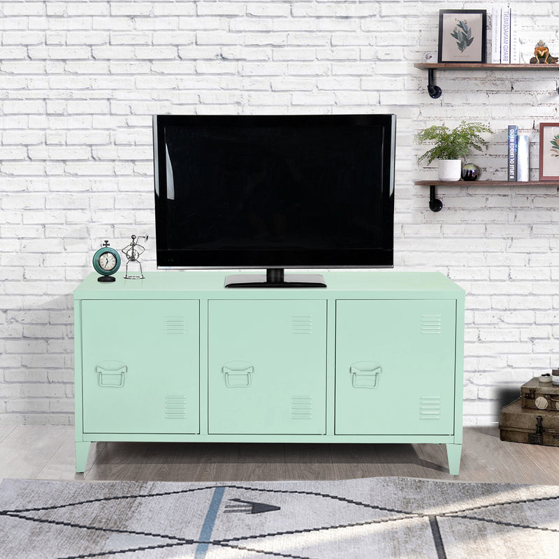 Mueble TV con almacenaje y 3 puertas industriales de metal verde MATAPOURI GREEN LT
