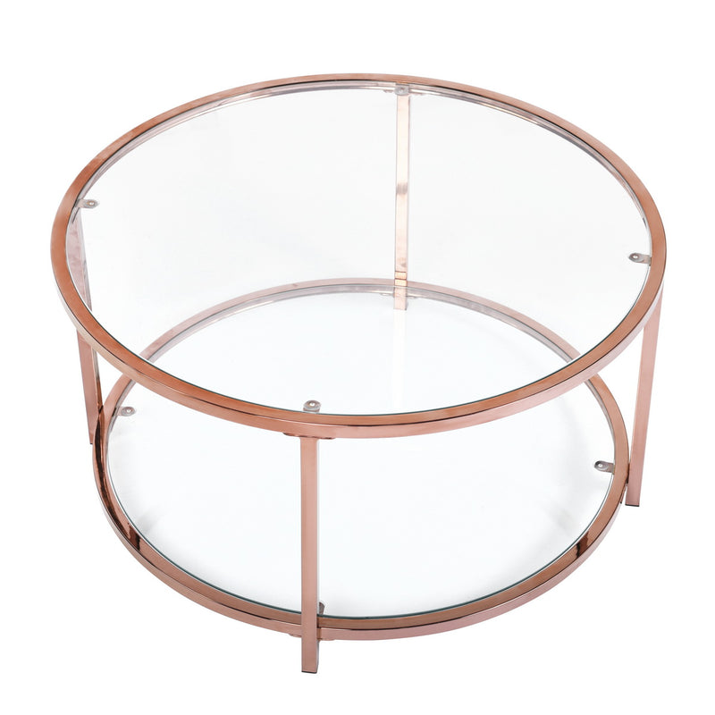 Mesa de centro redonda de diseño, mesa auxiliar de cristal templado, estructura de metal dorado - NEKA SMALL GOLD LEG