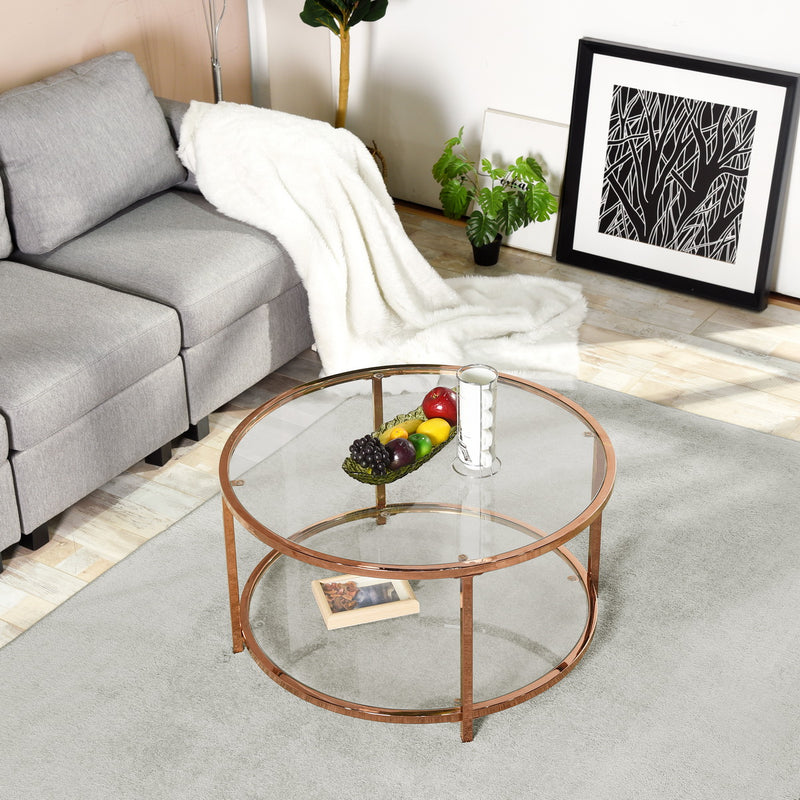 Table basse ronde design, bout de canapé en verre trempé, cadre en métal doré - NEKA SMALL GOLD LEG