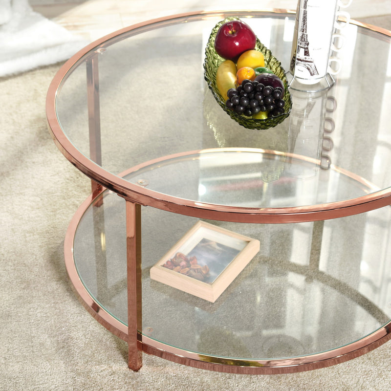 Mesa de centro redonda de diseño, mesa auxiliar de cristal templado, estructura de metal dorado - NEKA SMALL GOLD LEG